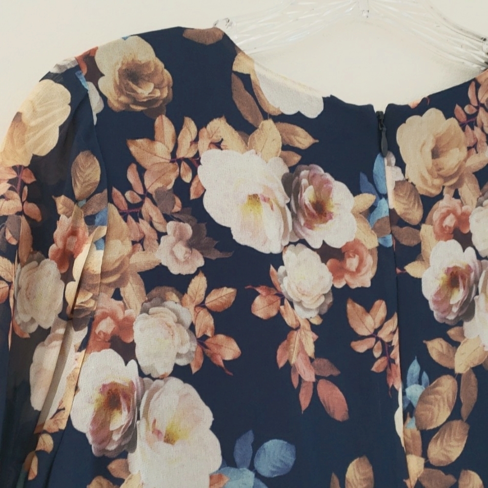 J.CREW Antique Floral Silk Shift Dress Womens Size 00 Navy Blue Short Sleeves - Picture 6 of 15